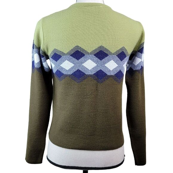 VTG 90s Y2K GAS Sweater‎ Juniors Sz M Green Blue Brown Argyle Preppy Grunge Crew - Picture 4 of 5